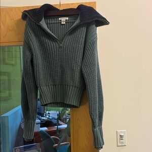 Athleta Green Sweater with Navy Collar